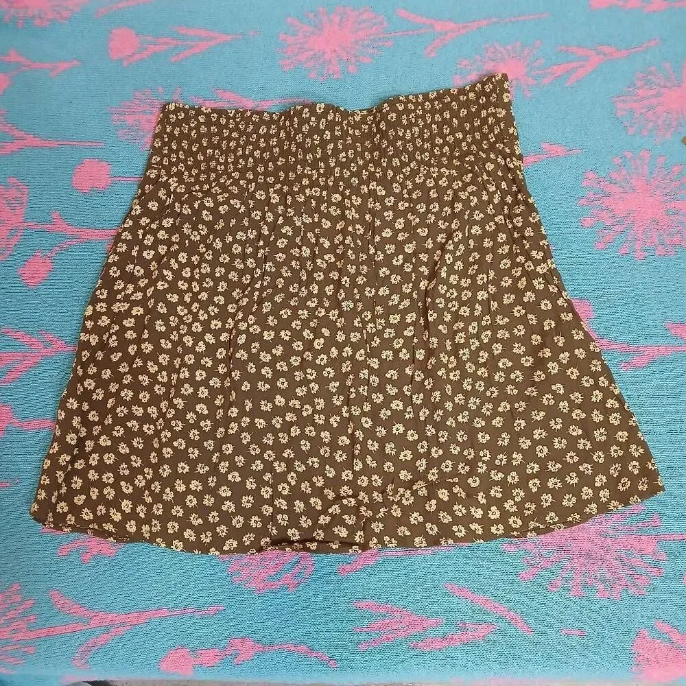 Madewell Womenlarge mini skirt viscose floral seaweed green boho elastic waist